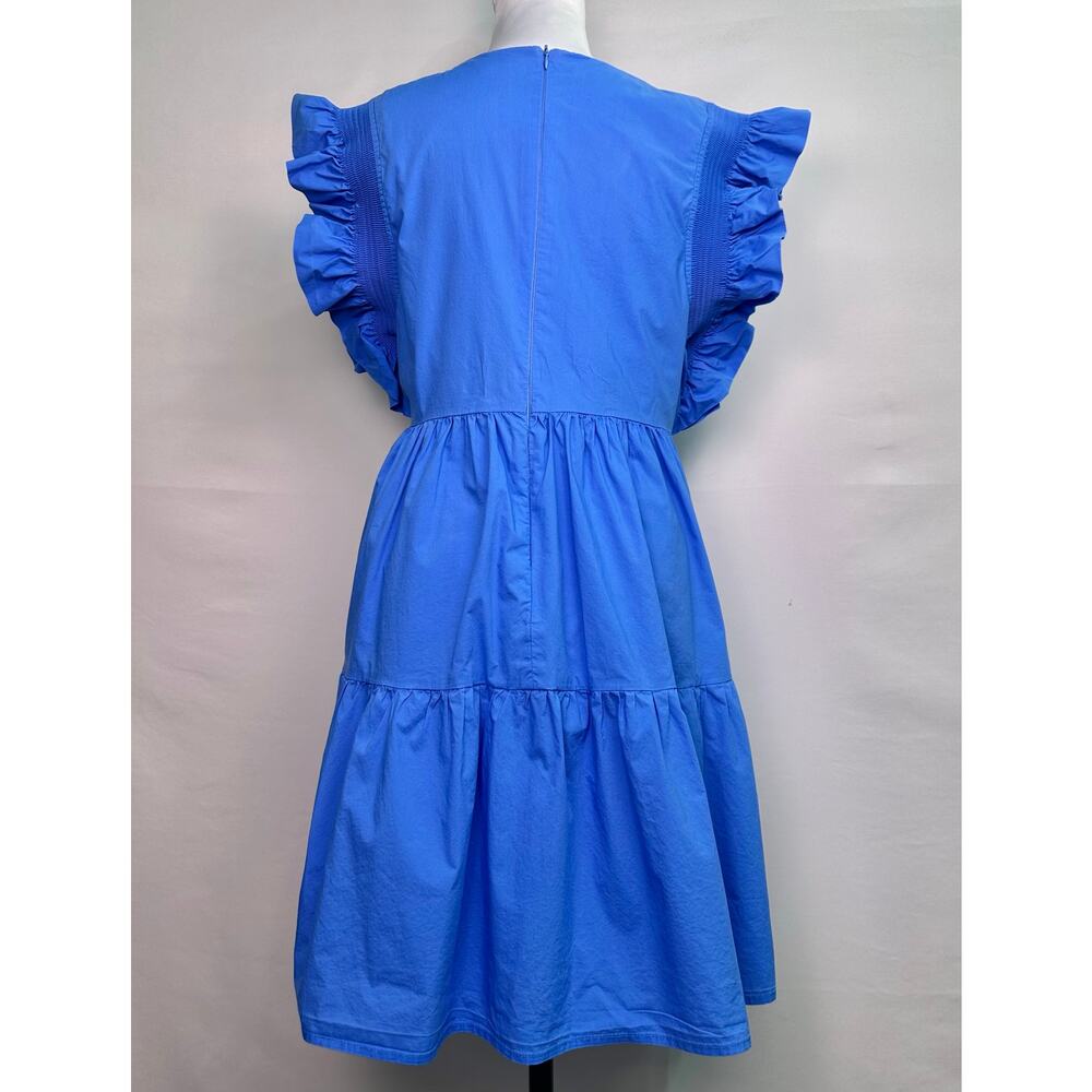 English Factory Blue Ruffled Sleeve Babydoll Mini Dress With Pockets Size Large - Picture 3 of 13